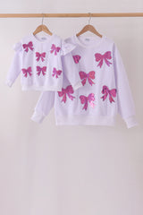 White bow sequin mom&me sweatshirt