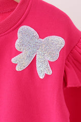 Magenta bow sequin mom&me sweatshirt