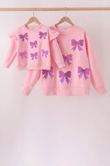 Pink bow sequin mom&me sweatshirt