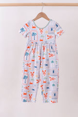 Coconut trees lobsters print bamboo jumpsuit