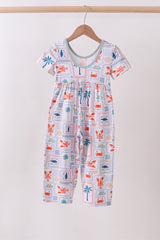 Coconut trees lobsters print bamboo jumpsuit
