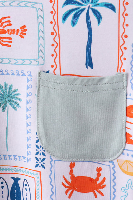 Coconut trees lobsters print bamboo pajama set