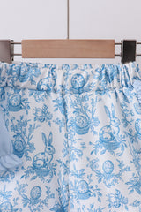 Blue bunny applique ruffle shorts set