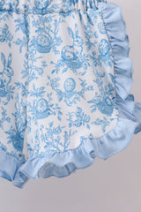 Blue bunny applique ruffle shorts set