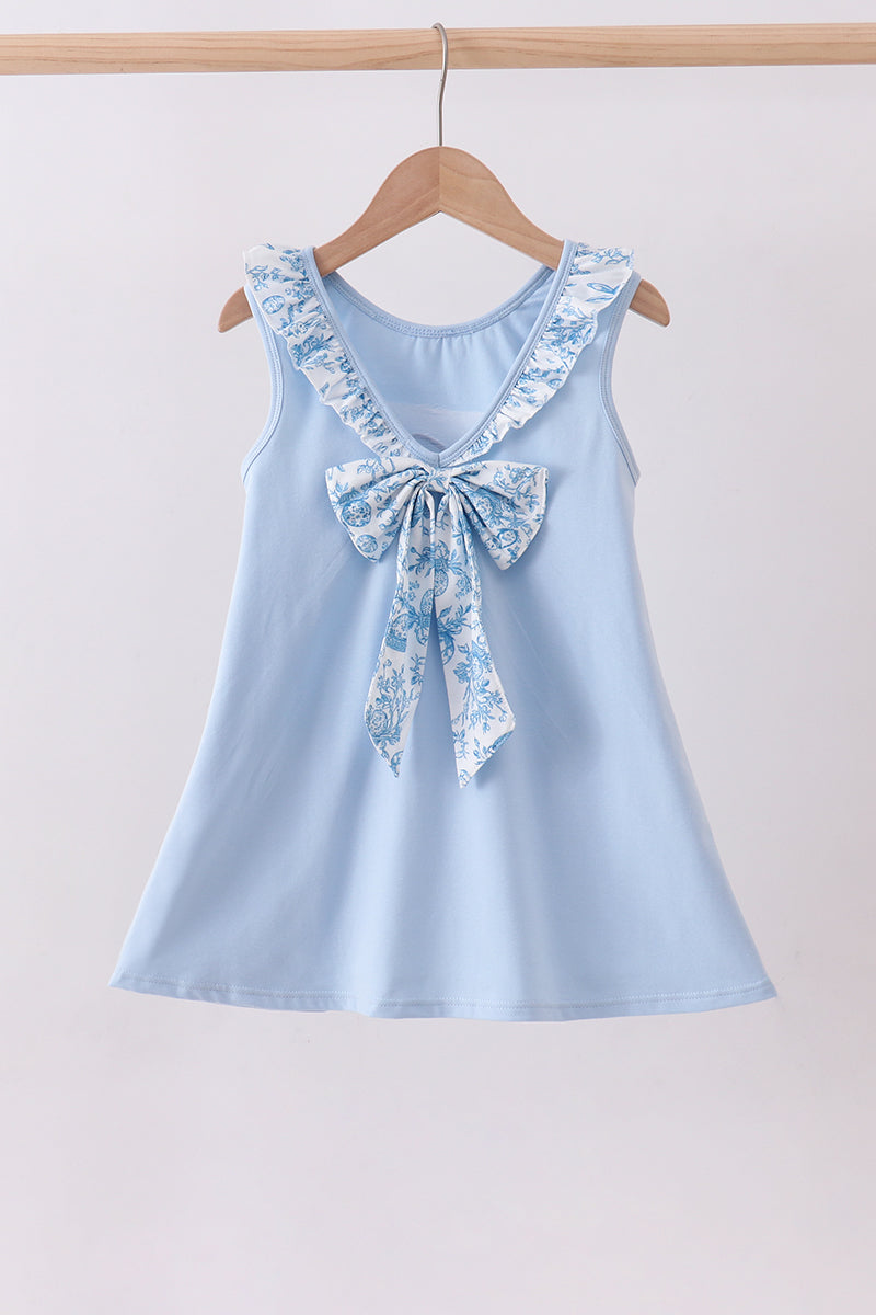Blue bunny applique ruffle dress
