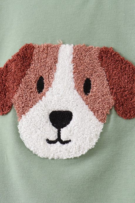 Sage puppy french knot top