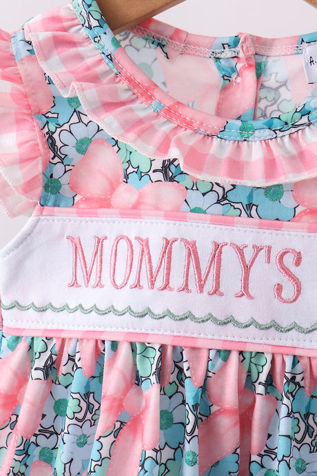 Pink floral mommy's girl embroidery ruffle bloomer set