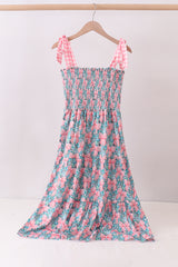Pink floral smocked tiered dress