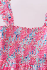 Pink floral smocked ruffle mom&me tiered dress