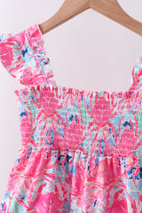 Pink floral smocked ruffle mom&me tiered dress