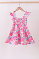 Pink floral smocked ruffle mom&me tiered dress