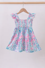 Blue marine smocked ruffle tiered mom&me dress
