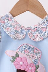Blue floral boot applique bloomer set