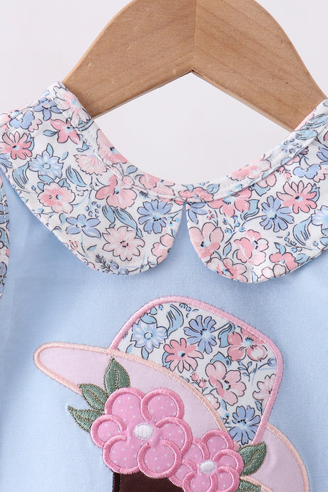 Blue floral boot applique bloomer set