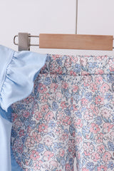 Blue floral boot applique ruffle shorts set