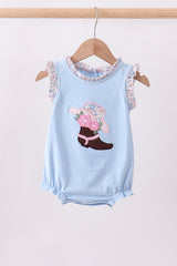 Blue floral boot applique ruffle bubble
