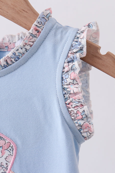 Blue floral boot applique ruffle bubble