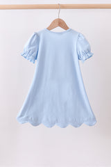 Blue floral boot applique scalloped dress