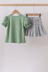 Sage floral bunny applique skorts set