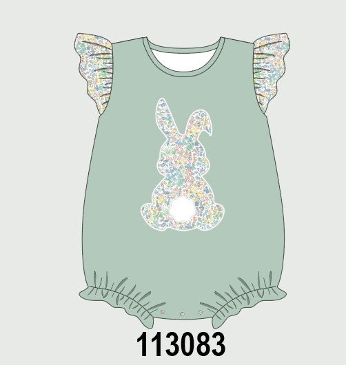 Sage bunny applique ruffle bubble