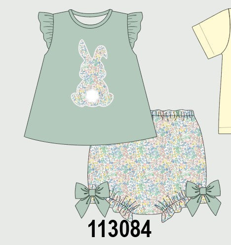 Sage bunny applique bloomer set