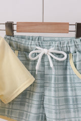 Yellow bunny applique plaid shorts set