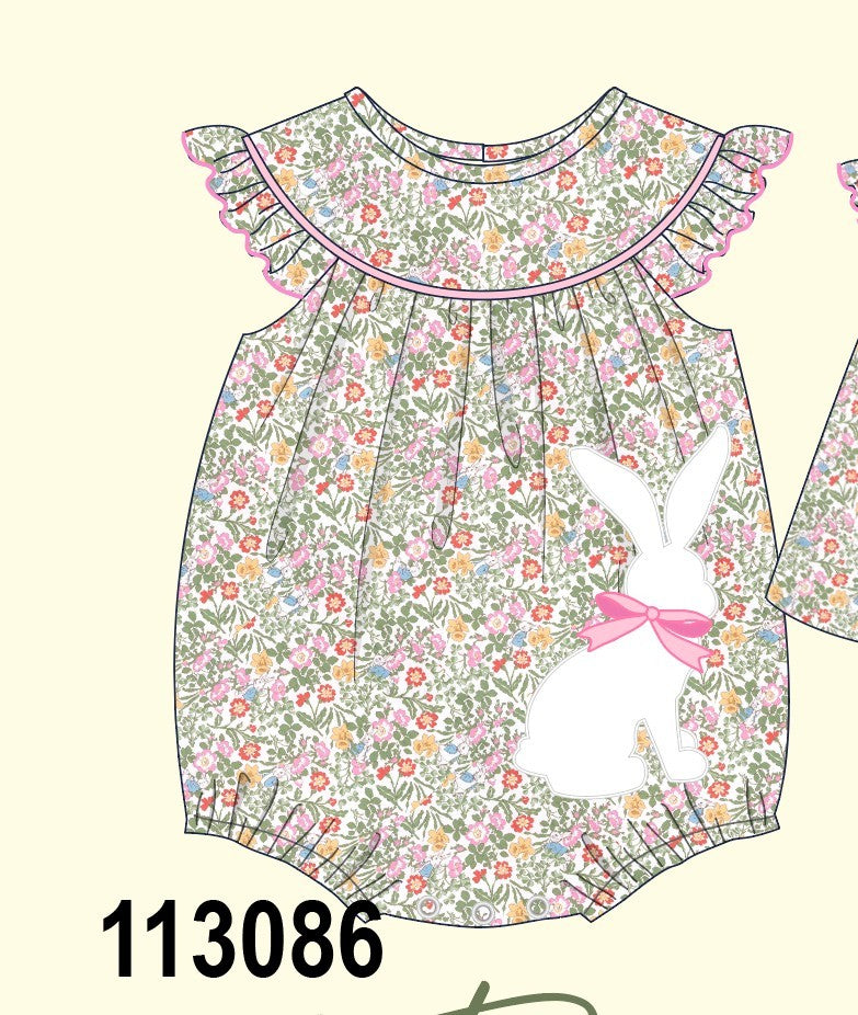 Floral bunny applique ruffle bubble