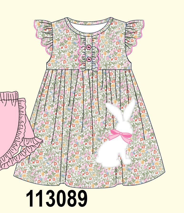 Floral bunny applique ruffle dress