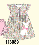 Floral bunny applique ruffle dress