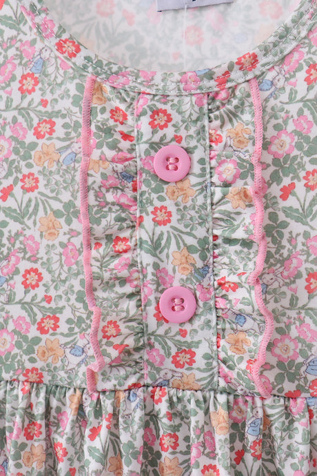 Floral bunny applique ruffle dress