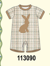 Brown bunny applique plaid romper