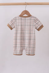 Brown bunny applique plaid romper