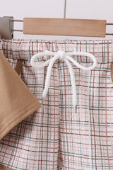 Brown plaid bunny applique shorts set