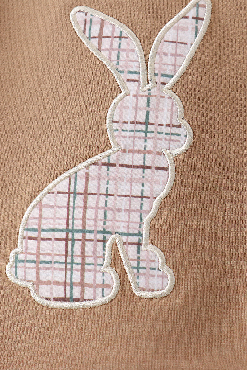 Brown plaid bunny applique shorts set