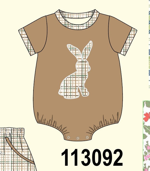Brown plaid bunny applique bubble