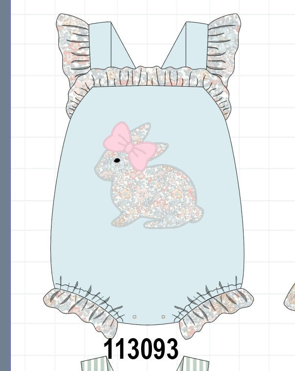 Blue floral bunny applique ruffle bubble