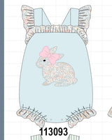 Blue floral bunny applique ruffle bubble