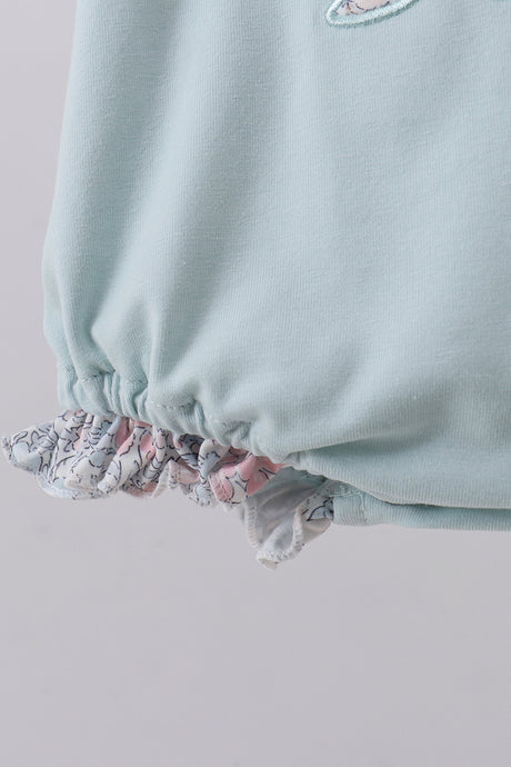 Blue floral bunny applique ruffle bubble