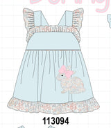 Blue floral bunny applique ruffle dress