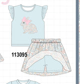 Blue floral bunny applique ruffle skorts set