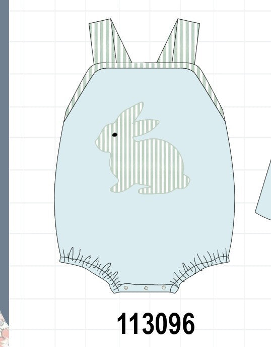 Blue stripe bunny applique bubble