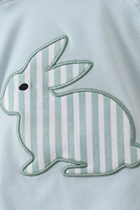 Blue stripe bunny applique bubble