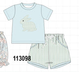 Blue stripe bunny applique shorts set