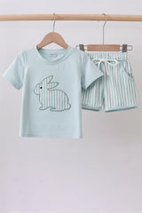 Blue stripe bunny applique shorts set