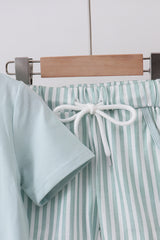 Blue stripe bunny applique shorts set