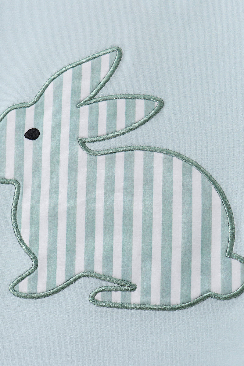 Blue stripe bunny applique shorts set