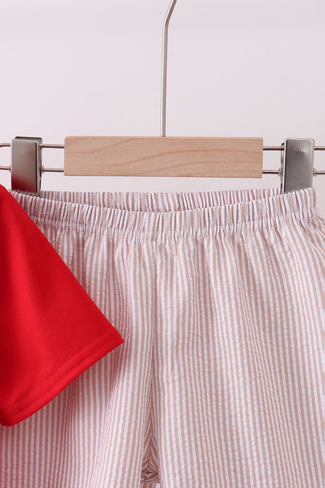 Red baseball applique shorts set