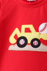 Red baseball applique shorts set