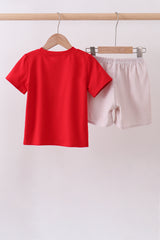 Red baseball applique shorts set