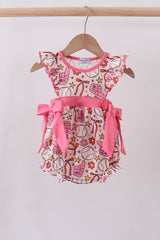 Pink baseball print ruffle bubble